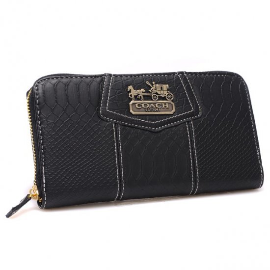 Coach Accordion Zip In Croc Embossed Large Black Wallets CCQ | Coach Outlet Canada